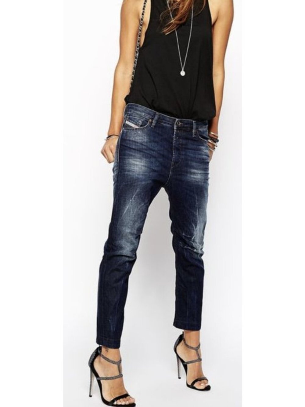 Diesel Eazee Womens Jeans Sz 25 Relaxed Boyfriend Low Waist Distressed Italy